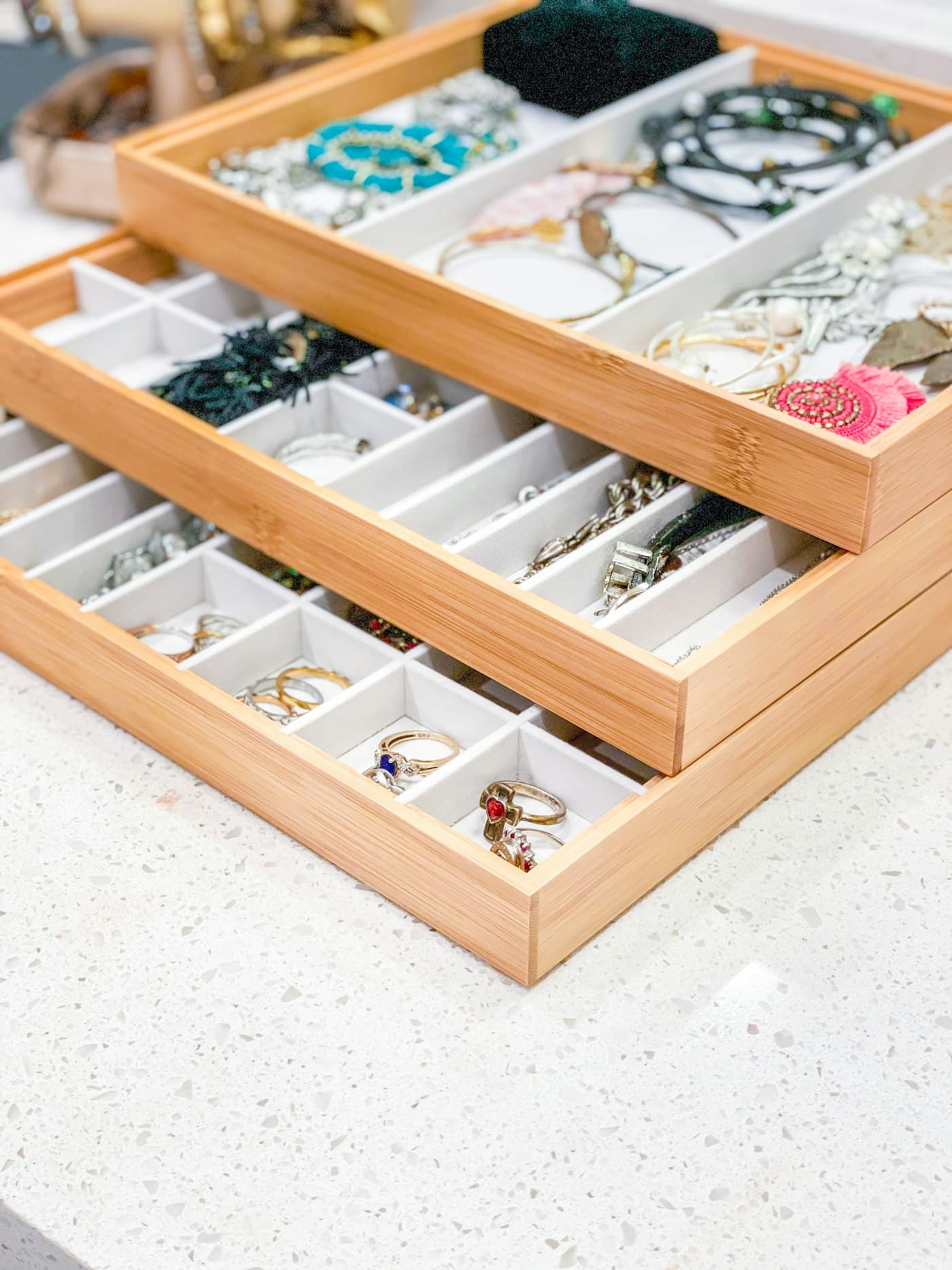 3-Layer Velvet Jewellery Tray